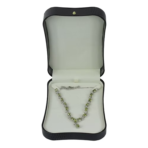 White Gold Finish Peridot Love And Kisses Necklace