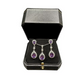 White Gold Finish Purple Amethyst Created Diamond Pear Cut Set