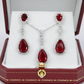 White Gold Finish Created Diamond And Red Ruby Pear Cut Dangle Set