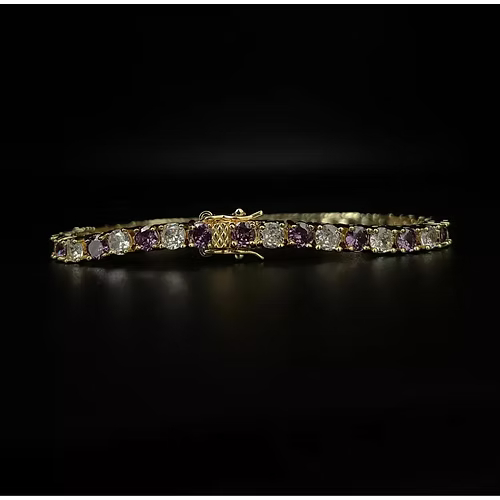 Yellow gold finish created diamond purple amethyst round cut bracelet Gift Idea