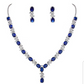 White gold finish oval blue sapphire and created diamond earrings necklace Set
