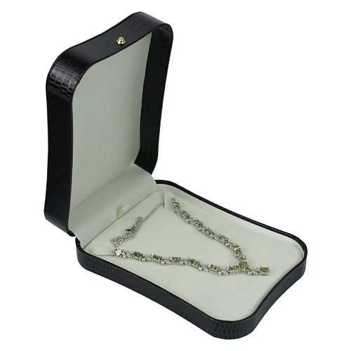 White Gold Finish Peridot Love And Kisses Necklace