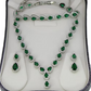 White Gold Finish Created Diamond Green Emerald Classic Pear Cut Set