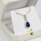 WHITE GOLD FINISH Blue Sapphire Pear Cut Created Diamond Necklace