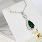 WHITE GOLD FINISH Green Emerald Pear Cut Created Diamond Pendant Necklace