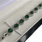 White gold finish Green Emerald And created diamond Pear Cut bracelet
