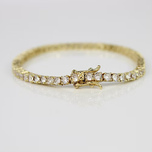 YELLOW GOLD FINISH Round Cut Classic Created Diamond bracelet