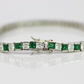 WHITE GOLD FINISH Green Emerald Princess Cut Alternating CD Bracelet