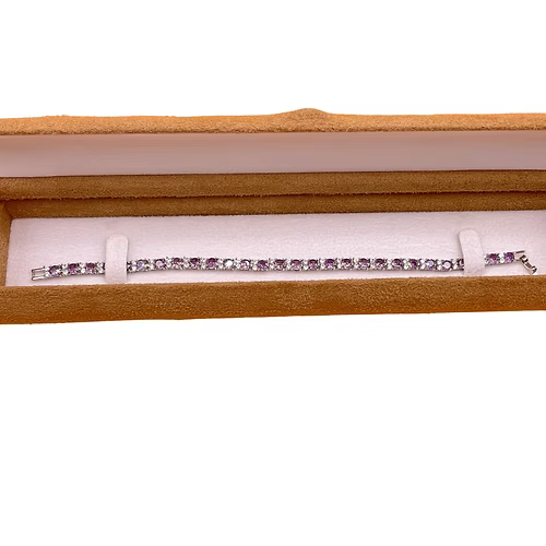 White Gold Finish Purple Amethyst 2 tiny Created Diamond Tennis Bracelet