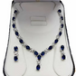 White gold finish oval blue sapphire and created diamond earrings necklace Set