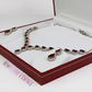 WHITE GOLD FINISH Red Ruby Pear Cut Cluster Created Diamond Necklace and Dangle