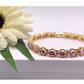 Yellow gold finish pink tourmaline round cut twisted created diamond bracelet