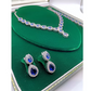 White Gold Finish Blue Sapphire Pear Cut and Created Diamond Set