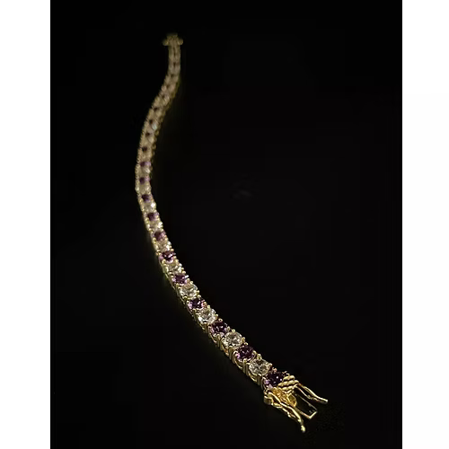 Yellow gold finish created diamond purple amethyst round cut bracelet Gift Idea