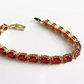 Yellow gold finish red ruby and created diamond Oval tennis bracelet gift idea