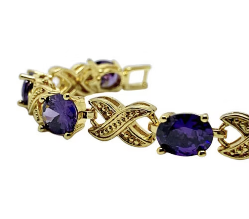Yellow Gold Finish Amethyst Love And Kisses Bracelet
