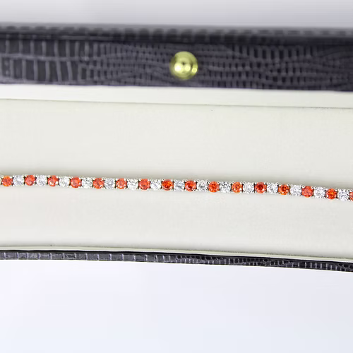 WHITE GOLD FINISH Orange Citrine Round Cut Alternating CD Bracelet