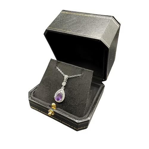 White Gold Finish Purple Amethyst Created Diamond Pear Cut Set