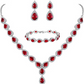 White Gold Finish Red Ruby Pear Cut and Created Diamond Set