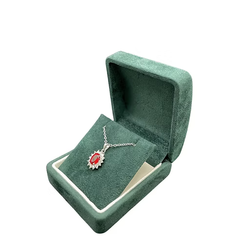 White Gold Finish Created Diamond Red Ruby Oval Cut Star Design Necklace